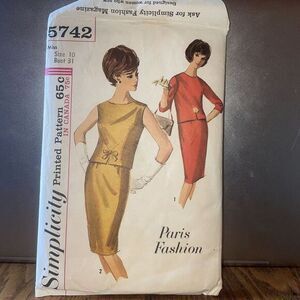Simplicity 65c Paris Fashions Formal Dress 5742 Size 10 Bust‎ 31
